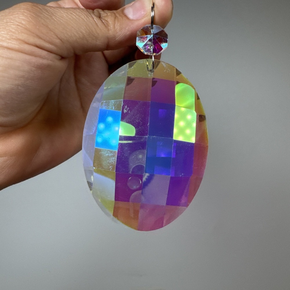 Colorful Oval Drop Hanging Crystals Chandelier Prisms  Suncatcher 3.5x2"